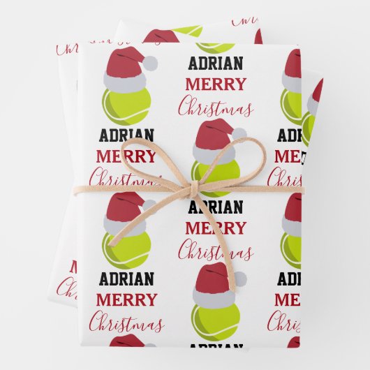 クリスマステニススポーツボール名前をカスタムする ラッピングペーパーシート (インサイチュ)