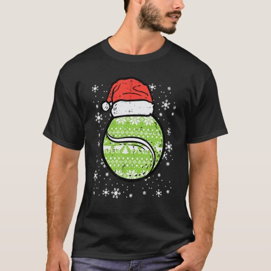 クリスマステニスボールサンタクリスマスズスポーツ男性女性 Tシャツ (正面)