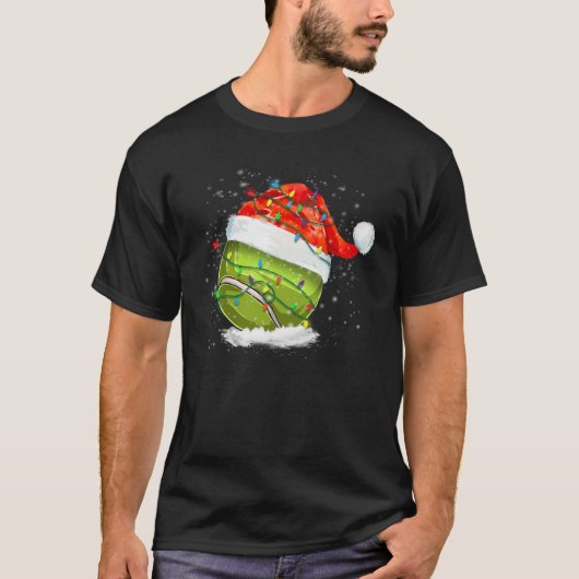 クリスマステニスボールサンタハットおもしろいクリスマスパジャマ Tシャツ (正面)
