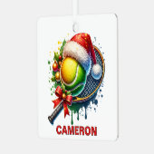 クリスマステニスボール&ラケット名前をカスタムする メタルオーナメント (正面左)