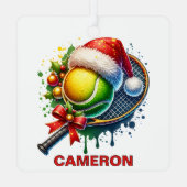 クリスマステニスボール&ラケット名前をカスタムする メタルオーナメント (裏面)