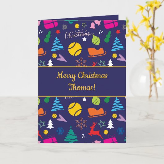 🎄クリスマス🎾テニス海軍ブルー カード (黄色い花)