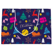 🎄クリスマス🎾テニス海軍ブルー ラージペーパーバッグ (正面)