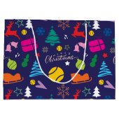 🎄クリスマス🎾テニス海軍ブルー ラージペーパーバッグ (裏面)