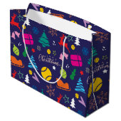 🎄クリスマス🎾テニス海軍ブルー ラージペーパーバッグ (裏面アングル)
