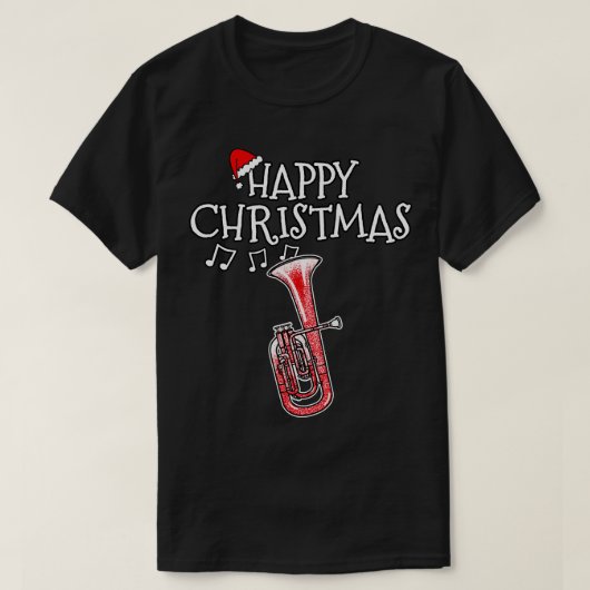 クリスマステノールホルンブラスミュージシャンサンタハットクリスマス Tシャツ (デザイン正面)