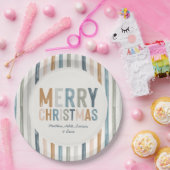 クリスマステラコッタブルータイポグラフィ モダン ペーパープレート (パーティー)