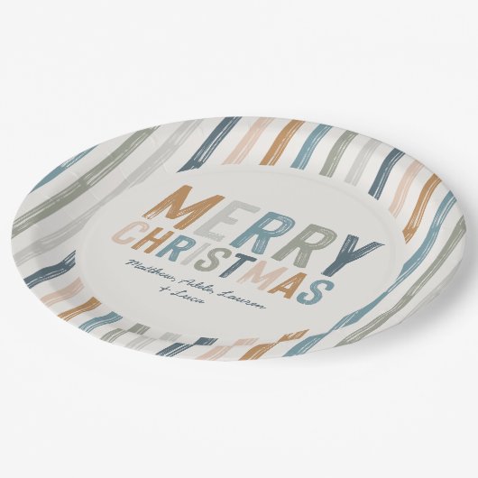 クリスマステラコッタブルータイポグラフィ モダン ペーパープレート (アングル)