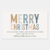 クリスマステラコッタブルータイポグラフィ モダン 長方形シール (正面)