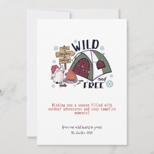 クリスマステントキャンプファイヤーマウンテンアウトドアアドベンチャー シーズンカード (正面)