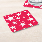 クリスマステンプレート 赤 白 星 エレガント スクエアペーパーコースター (アングル)