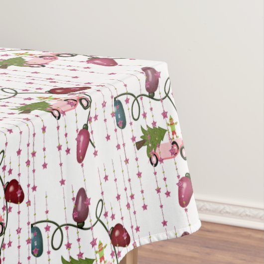 クリスマステーブルクロス、ピンクカー小妖精や小人、ライト テーブルクロス (インサイチュ)