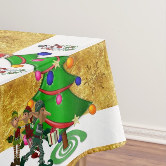クリスマステーブルクロス、メリークリスマス、雪だるま小妖精や小人 テーブルクロス (インサイチュ)