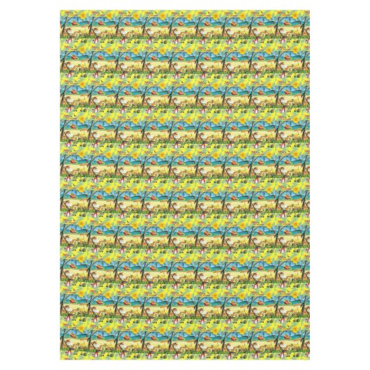 クリスマステーブルクロス、夏のビーチバムサンタ テーブルクロス (正面)