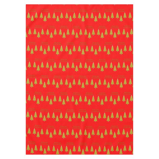 クリスマステーブルクロス、季節のごあいさつ赤い木 テーブルクロス (正面)