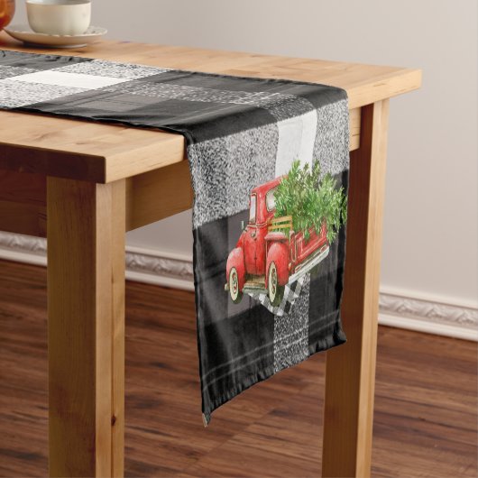 クリスマステーブルランナーレッドクリスマスズトラックプレイド ショートテーブルランナー (インサイチュ)