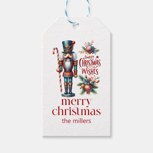 クリスマステーマくるみ割りレトロタイポグラフィワインL ギフトタグ (正面)