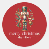 クリスマステーマくるみ割りレトロタイポグラフィ ラウンドシール (正面)