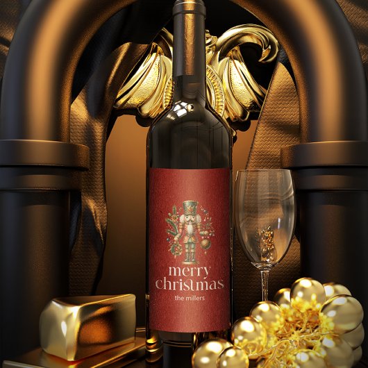 クリスマステーマくるみ割りレトロタイポグラフィ ワインラベル