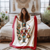 クリスマステーマくるみ割り器オンホワイト フリースブランケット