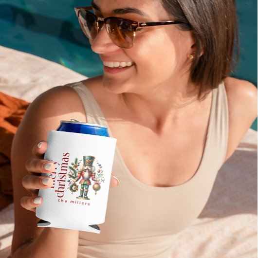 クリスマステーマくるみ割り赤タイポグラフィ 缶クーラー