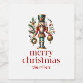 クリスマステーマくるみ割り赤レトロタイポグラフィ ワインラベル (シングルラベル)