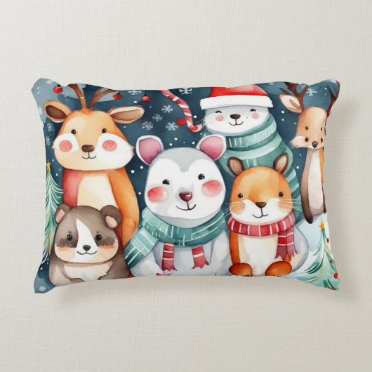 クリスマステーマクリスマスかわいい動物 アクセントクッション (正面)