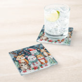 クリスマステーマクリスマスかわいい動物 ガラスコースター (アングル)