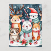 クリスマステーマクリスマスかわいい動物 シーズンポストカード (正面)