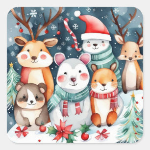 クリスマステーマクリスマスかわいい動物 スクエアシール