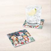 クリスマステーマクリスマスかわいい動物 スクエアペーパーコースター (インサイチュ)