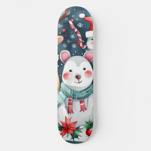 クリスマステーマクリスマスかわいい動物 スケートボード (正面)