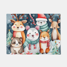 クリスマステーマクリスマスかわいい動物 ドアマット