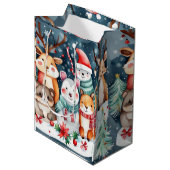クリスマステーマクリスマスかわいい動物 ミディアムペーパーバッグ (正面アングル)