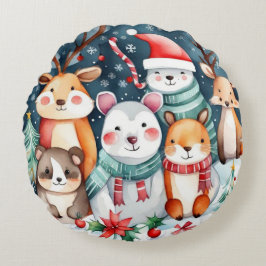 クリスマステーマクリスマスかわいい動物 ラウンドクッション