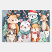 クリスマステーマクリスマスかわいい動物 ラッピングペーパーシート (正面3)