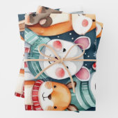 クリスマステーマクリスマスかわいい動物 ラッピングペーパーシート (インサイチュ)