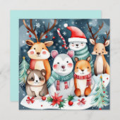 クリスマステーマクリスマスかわいい動物 招待状 (正面/裏面)