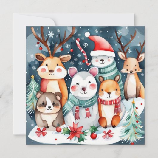 クリスマステーマクリスマスかわいい動物 招待状 (正面)