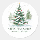 クリスマステーマクリスマスウィッシュレトロタイポグラフィ ラウンドシール (正面)