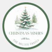 クリスマステーマクリスマスウィッシュレトロタイポグラフィ ラウンドシール (正面)