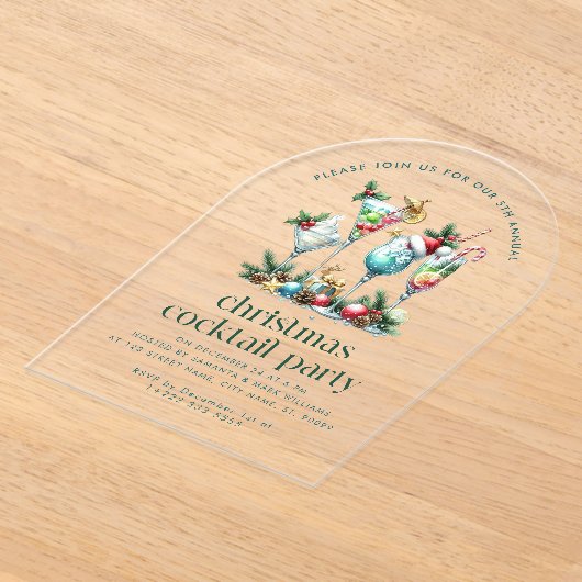 クリスマステーマクリスマスカクテルパーティー アクリル招待状 (レイダウン)