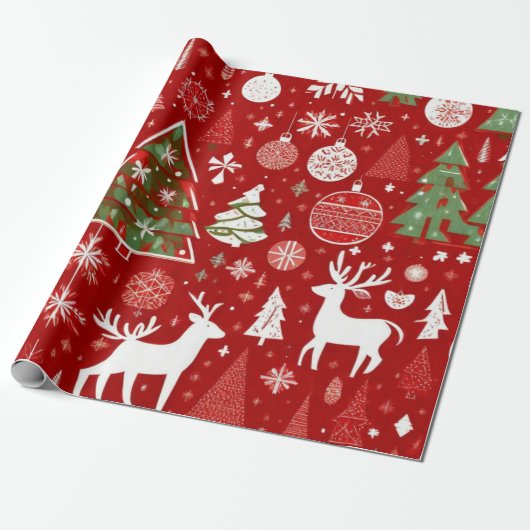 クリスマステーマクリスマスツリースノーフレークギフトラベル ラッピングペーパー (アンロールド)
