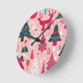 クリスマステーマクリスマスツリースノーフレーク ラウンド壁時計 (傾斜)