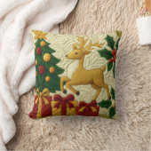 クリスマステーマツリートナカイのギフトキルテッドルック クッション (ブランケット)