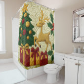 クリスマステーマツリートナカイのギフトキルテッドルック シャワーカーテン (インサイチュ)