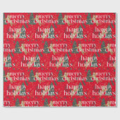 クリスマステーマツリー&タイガースホワイトタイポグラフィ ラッピングペーパー (フラット)