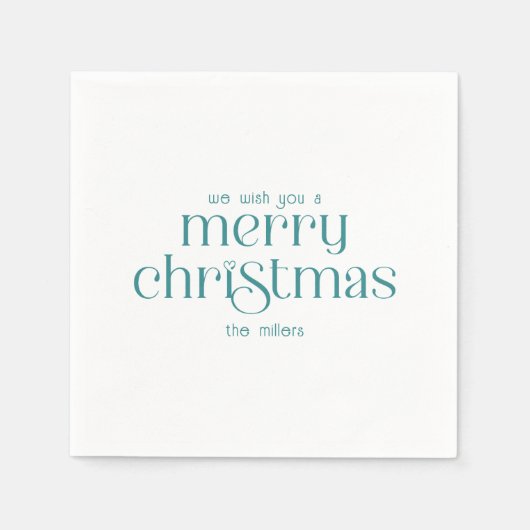 クリスマステーマデザインターコイズレトロタイポグラフィ スタンダードカクテルナプキン (正面)