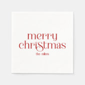 クリスマステーマデザインレッドレトロタイポグラフィ スタンダードカクテルナプキン (正面)