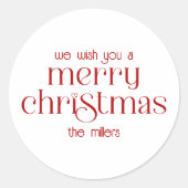 クリスマステーマデザインレッドレトロタイポグラフィ ラウンドシール (正面)